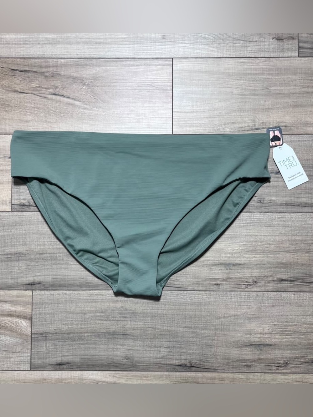 Time and Tru Womens Mid-Rise Ribbed Swim Bottom Size 3X (24W-26W) Olive Night